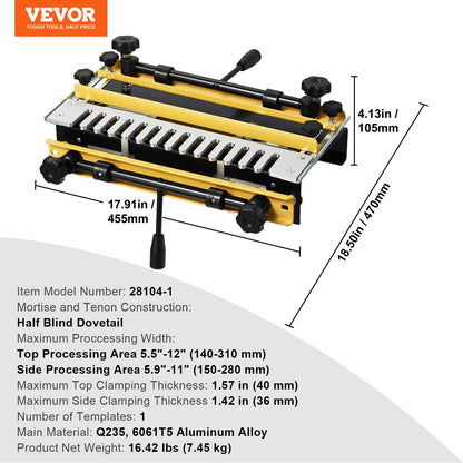 Dovetail Jig, 310 mm Width, Dove Tailing Router Jigs with Router Bit & 1/2” Template, Precise Alignment Dove Tail Jig, Mortise and Tenon Jig Woodworking Tools for Furniture & Wood Cabinet Making