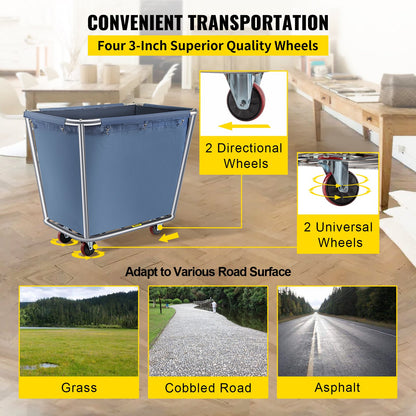 VEVOR Basket Truck, 12 Bushel Steel Canvas Laundry Basket, 3\" Diameter Wheels Truck
