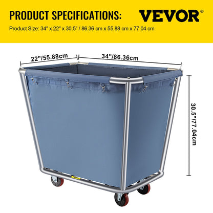 Heavy-Duty 8 Bushel Laundry Cart with Steel Frame and 3m Wheels, Blue