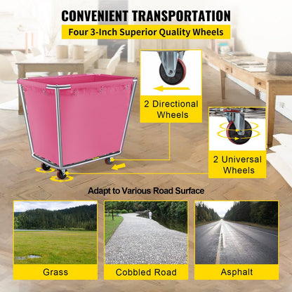 Heavy-Duty Red Laundry Cart, 16 Bushel, Waterproof, 3m Wheels, 50kg Capacity
