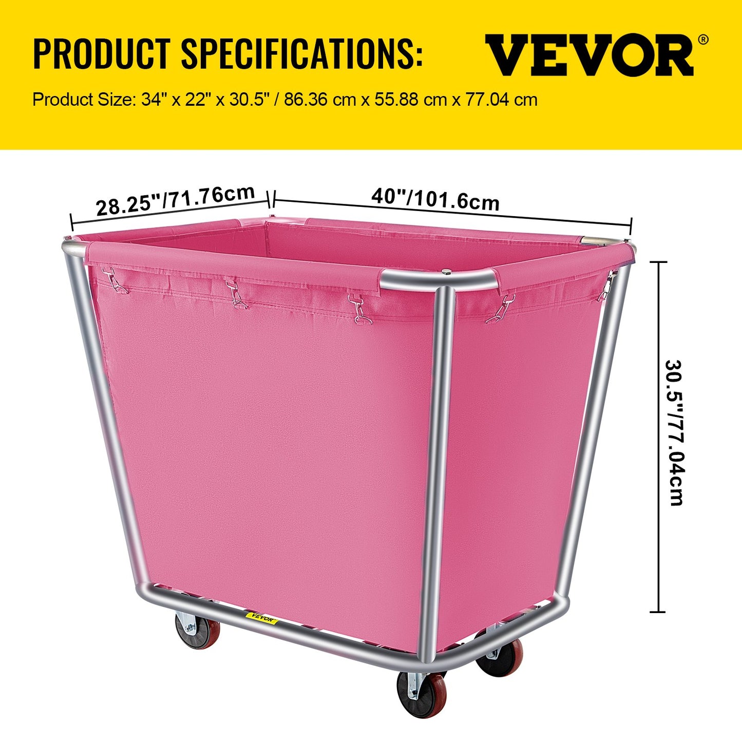 VEVOR Basket Truck, 16 Bushel Steel Canvas Laundry Basket, 3" Diameter Wheels Truck