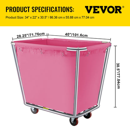 VEVOR Basket Truck, 16 Bushel Steel Canvas Laundry Basket, 3" Diameter Wheels Truck