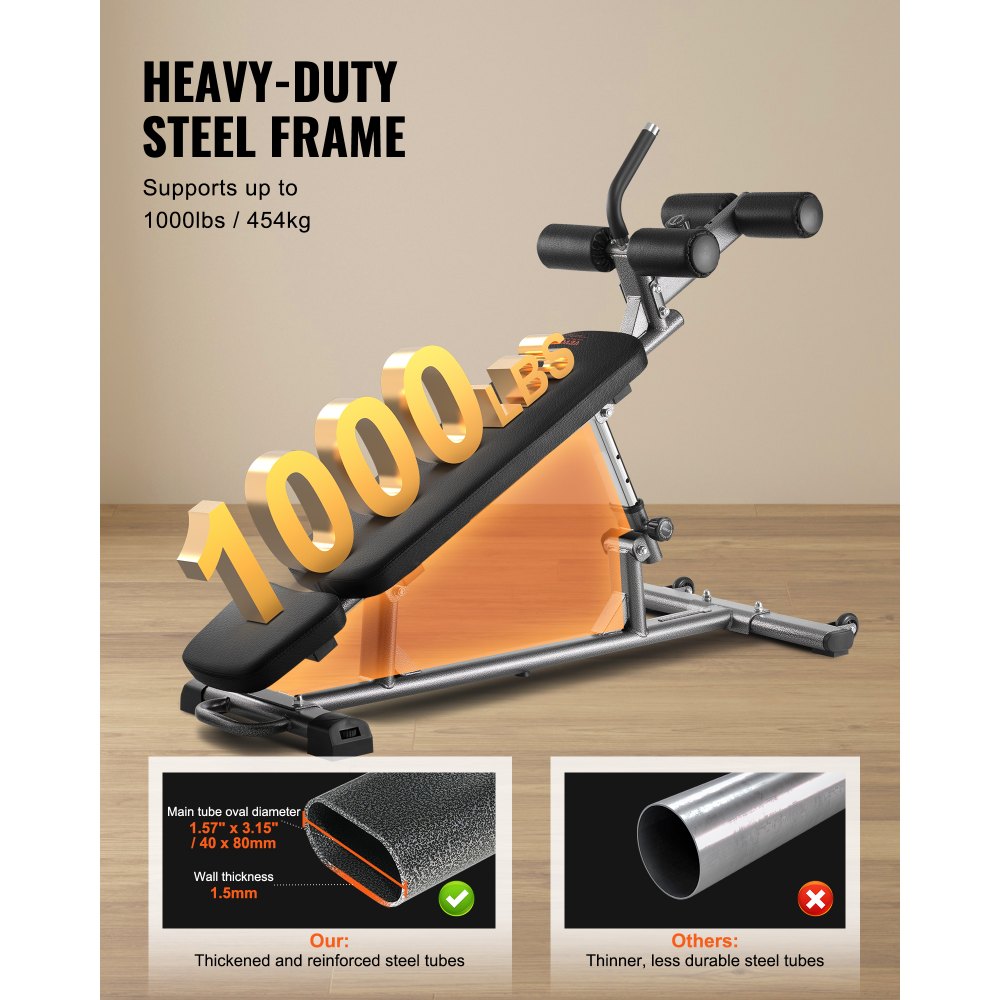 Sit Up Bench, Decline Ab Bench with Reverse Crunch Handle, with 4 Adjustable Height Settings, Heavy Duty Steel, 454 kg C