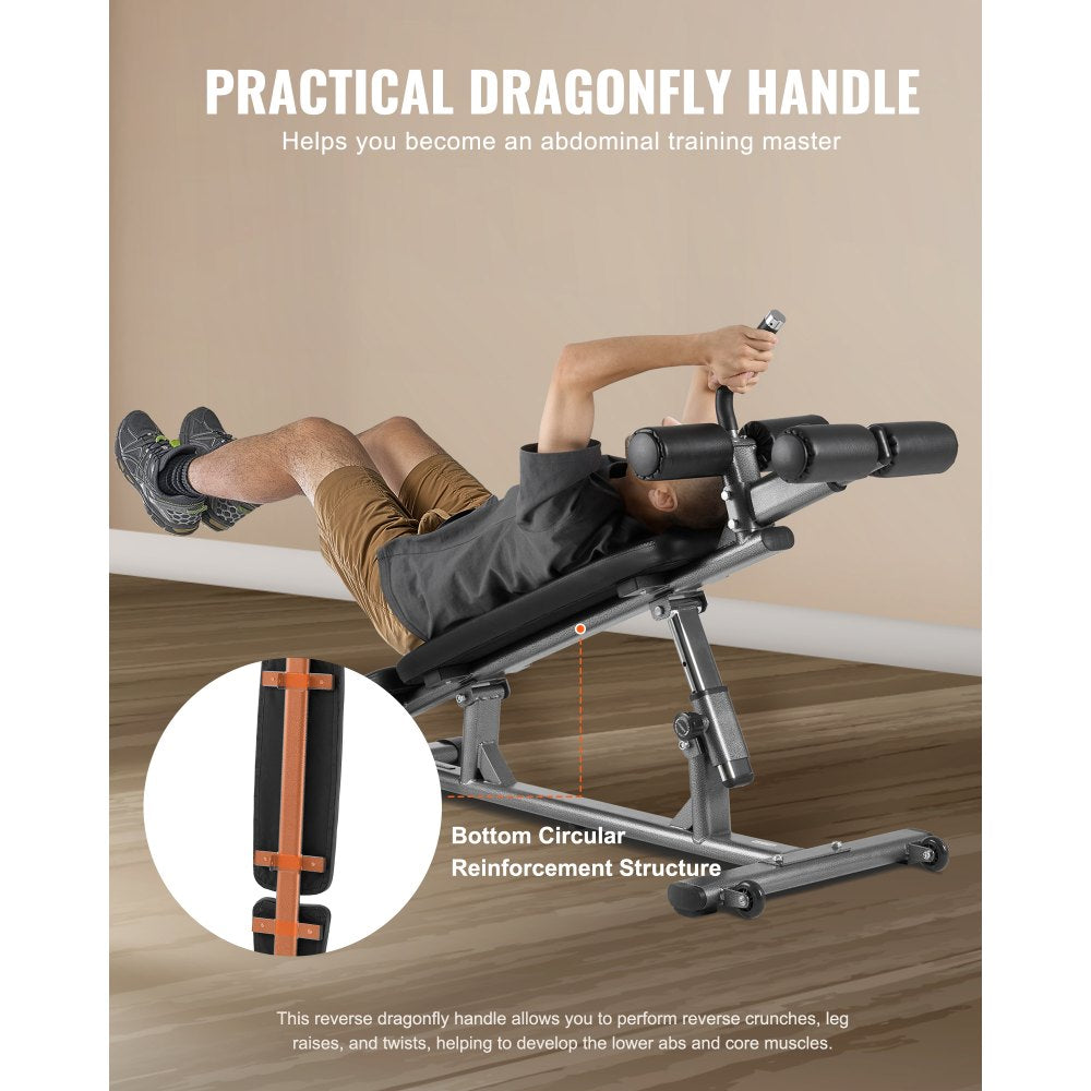 Sit Up Bench, Decline Ab Bench with Reverse Crunch Handle, with 4 Adjustable Height Settings, Heavy Duty Steel, 454 kg C