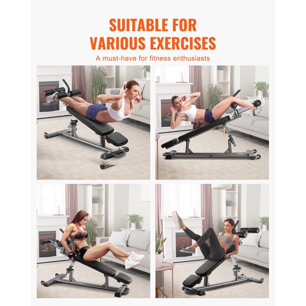 Sit Up Bench, Decline Ab Bench with Reverse Crunch Handle, with 4 Adjustable Height Settings, Heavy Duty Steel, 454 kg C
