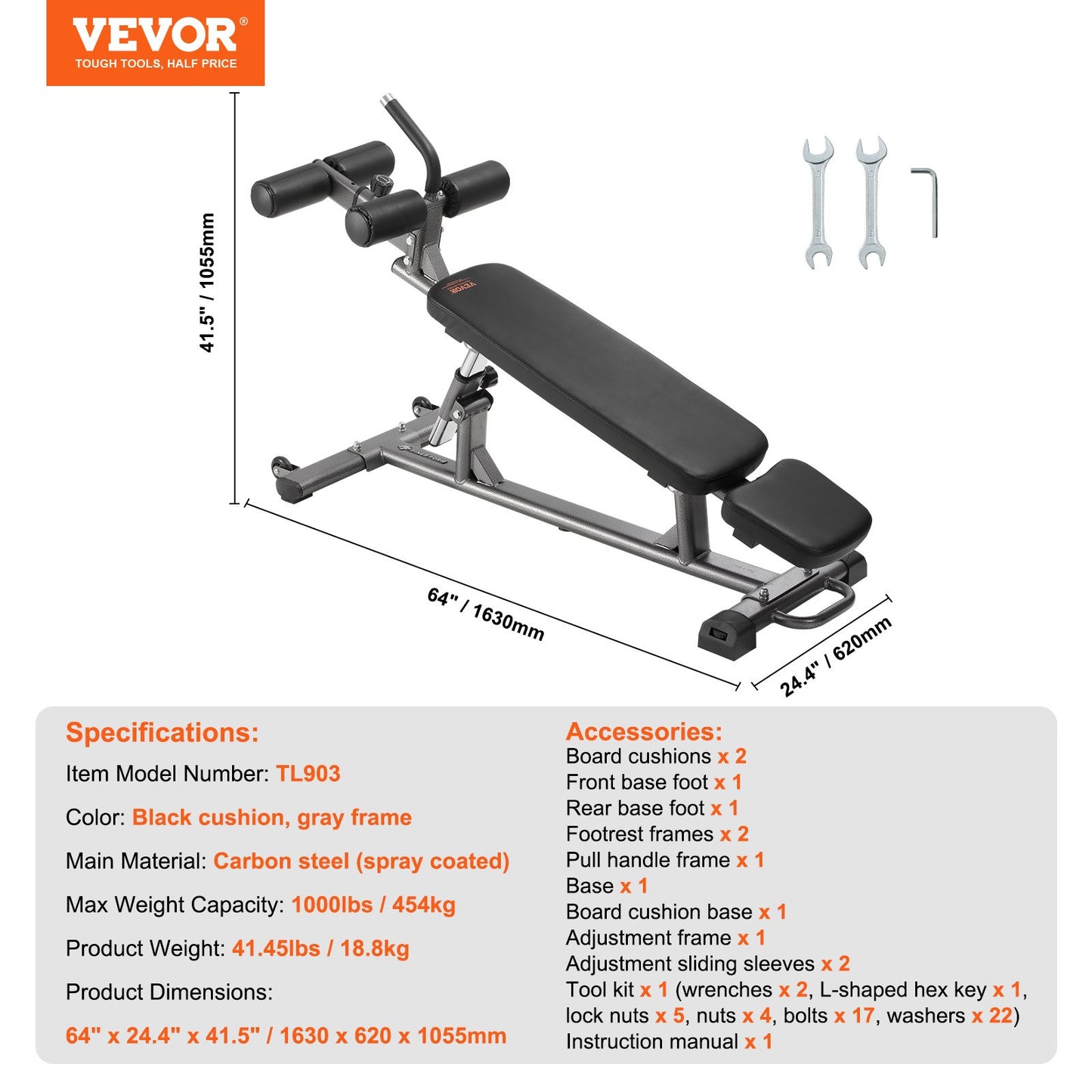 Weight Bench, Adjustable Strength Training Bench, Press Bench for Full Body Workout, 1000 LBS Multi-Purpose Sit up Bench for Home Gym Exercise, Incline Decline Bench with Reverse Crunch Handle