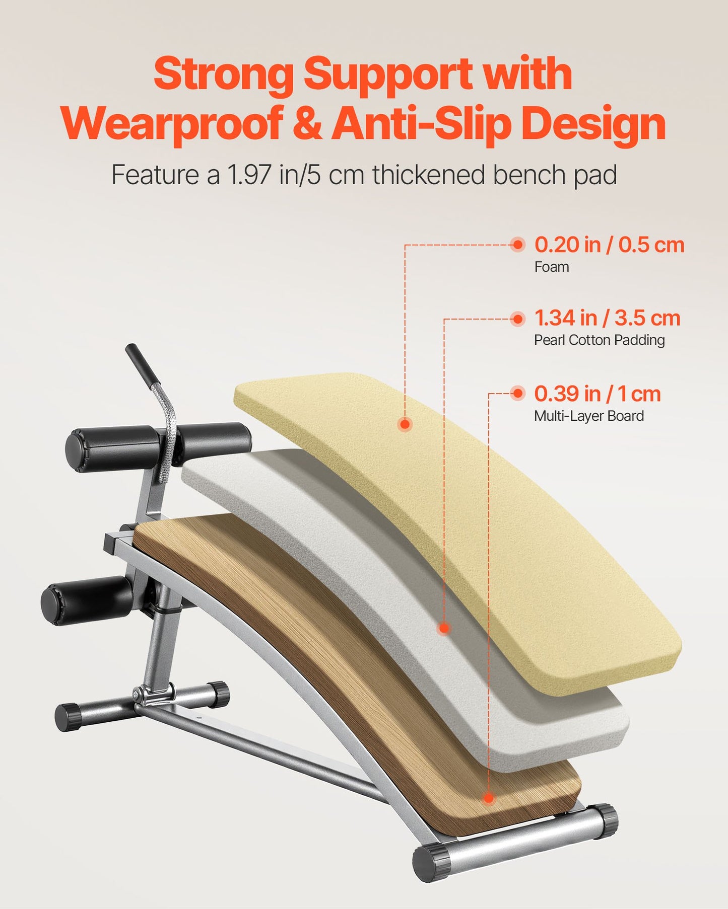 Sit Up Bench, Curved Decline Ab Bench with Reverse Crunch Handle, with 6 Adjustable Height Setting, Heavy Duty Steel, 272 Kg Capacity for Home Gym Workouts, Strength Training, Full Body Muscles
