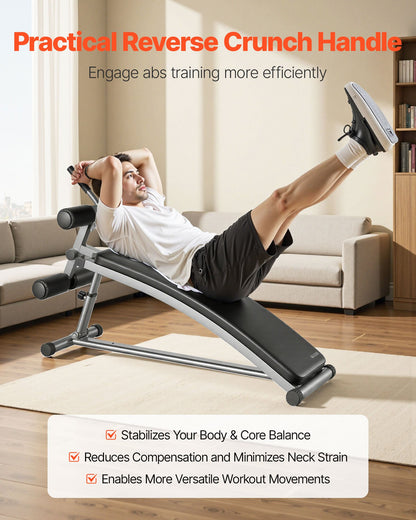 Sit Up Bench, Curved Decline Ab Bench with Reverse Crunch Handle, with 6 Adjustable Height Setting, Heavy Duty Steel, 272 Kg Capacity for Home Gym Workouts, Strength Training, Full Body Muscles