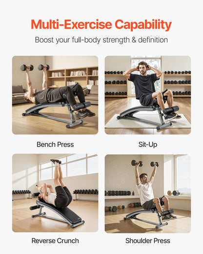 Sit Up Bench, Curved Decline Ab Bench with Reverse Crunch Handle, with 6 Adjustable Height Setting, Heavy Duty Steel, 272 Kg Capacity for Home Gym Workouts, Strength Training, Full Body Muscles