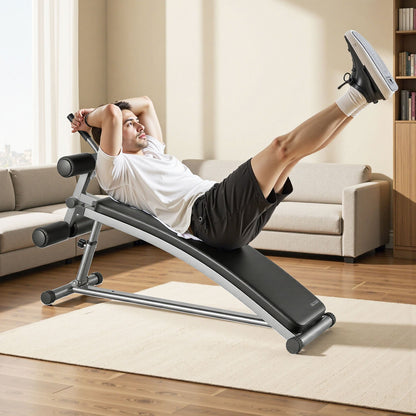 Sit Up Bench, Curved Decline Ab Bench with Reverse Crunch Handle, with 6 Adjustable Height Setting, Heavy Duty Steel, 272 Kg Capacity for Home Gym Workouts, Strength Training, Full Body Muscles