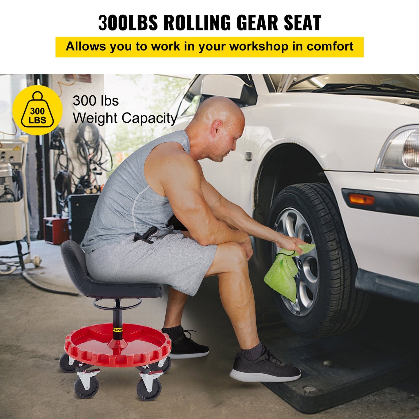 VEVOR Mechanics Swivel Seat 300 LBS Rolling Work Stool Height Adjustable Seat
