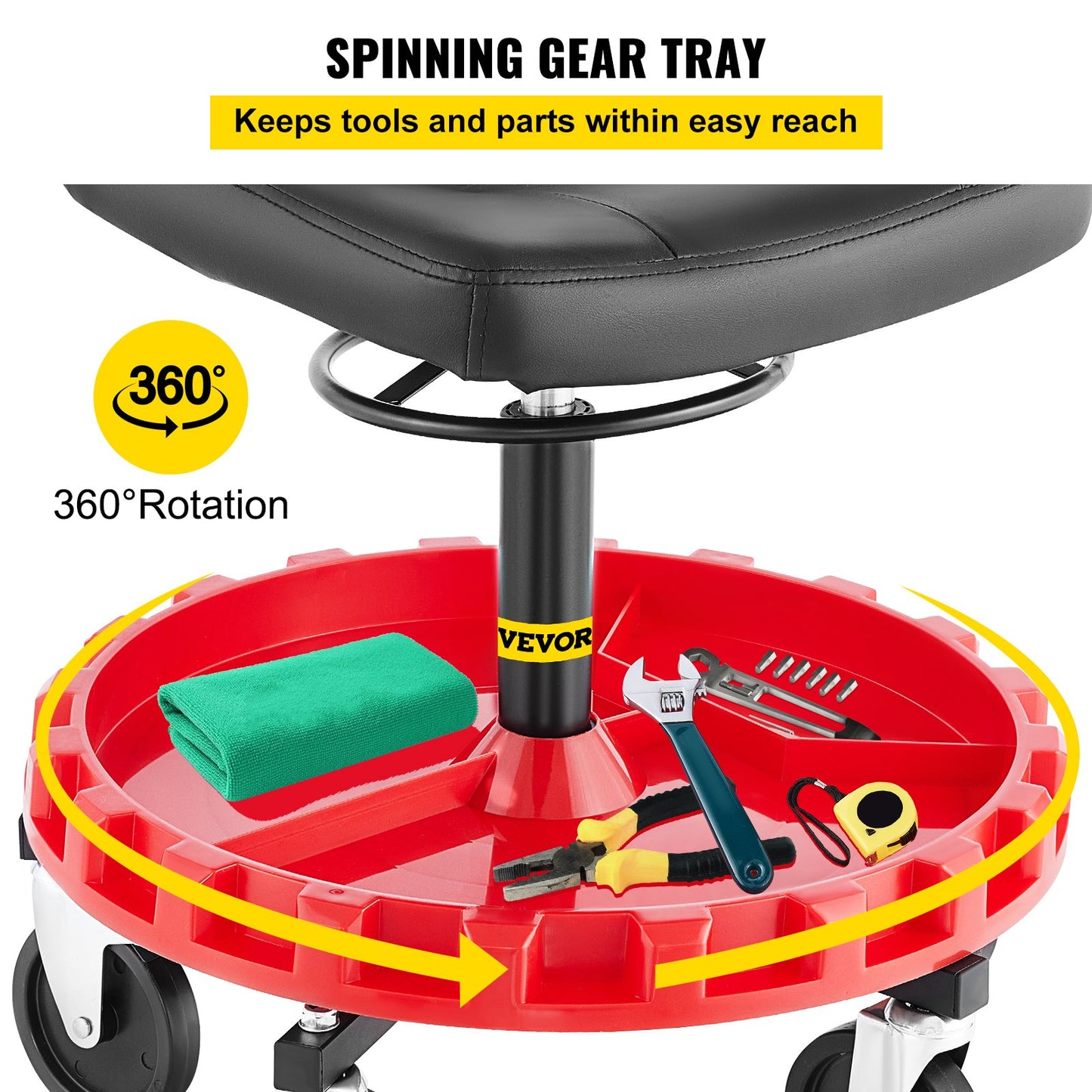 VEVOR Mechanics Swivel Seat 300 LBS Rolling Work Stool Height Adjustable Seat