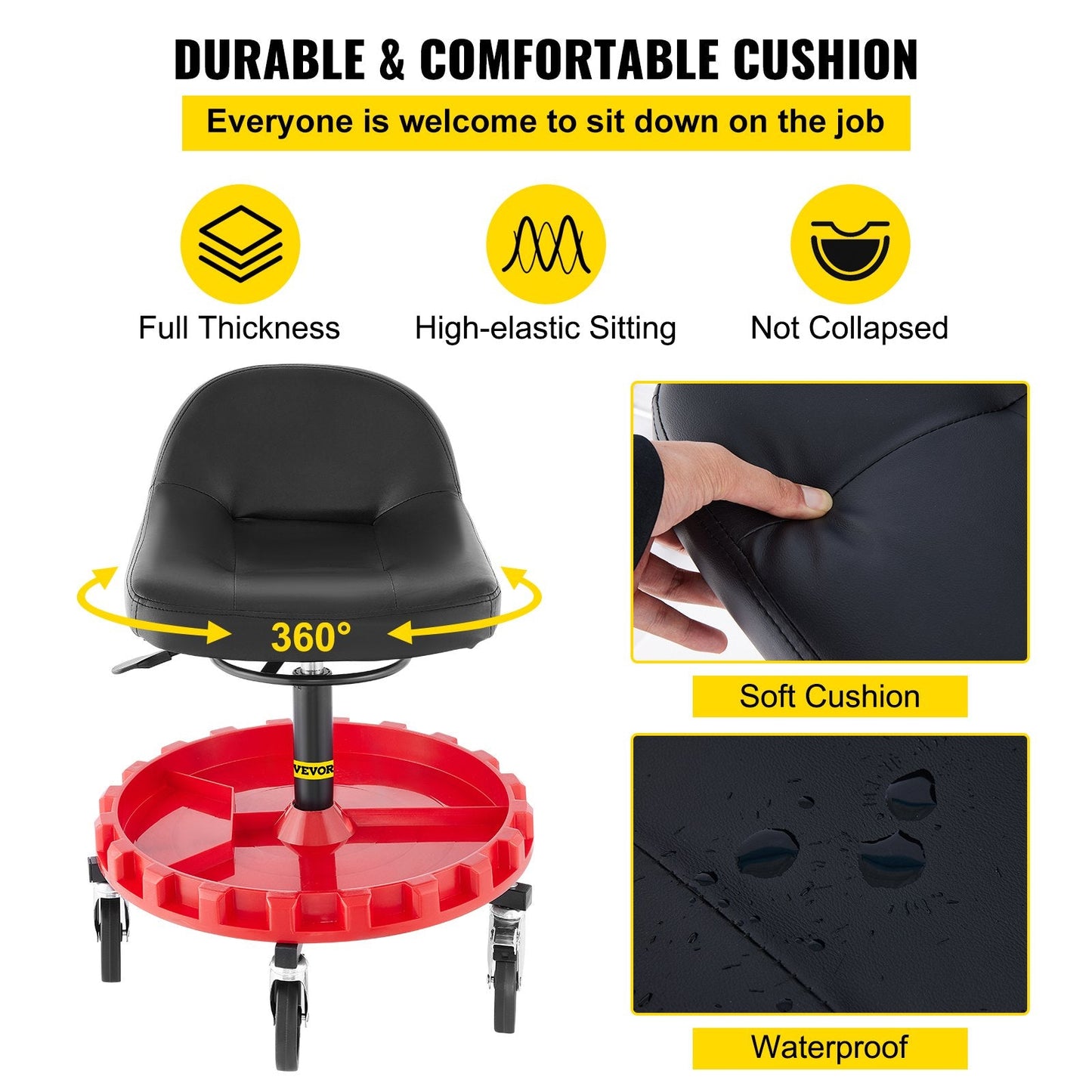 Mechanics Adjustable Swivel Stool with 135 KG Capacity and 360° Rotating Tray