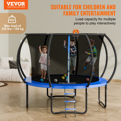 VEVOR 10FT Trampoline, 330 lbs Trampoline with Enclosure Net, Ladder, and Curved
