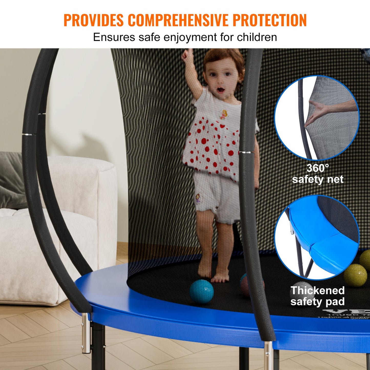 VEVOR 10FT Trampoline, 330 lbs Trampoline with Enclosure Net, Ladder, and Curved