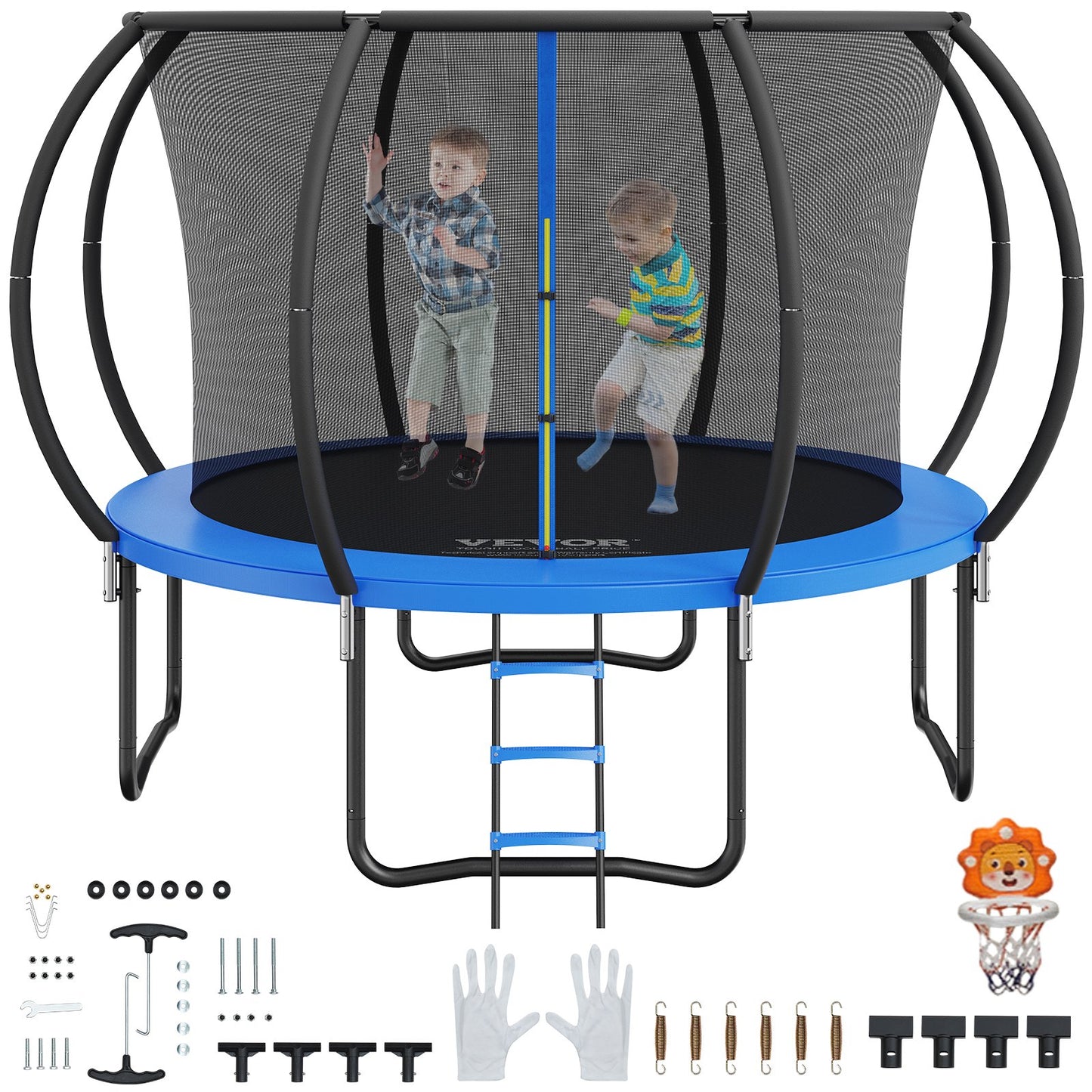 VEVOR 10FT Trampoline, 330 lbs Trampoline with Enclosure Net, Ladder, and Curved