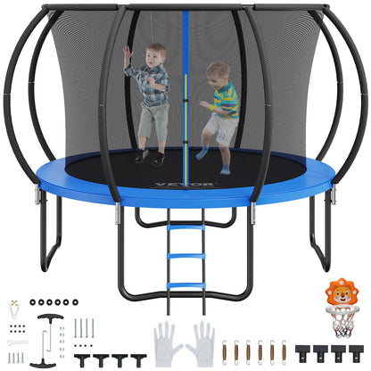 VEVOR 10FT Trampoline, 330 lbs Trampoline with Enclosure Net, Ladder, and Curved