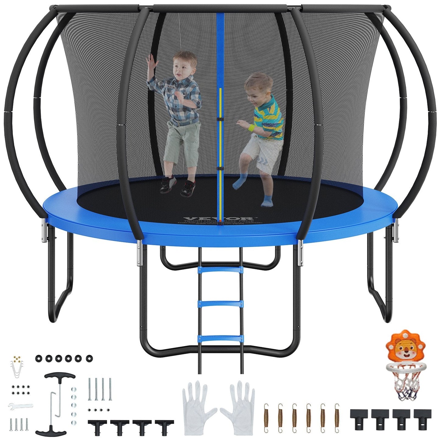 10FT Trampoline with Safety Net, Ladder, and Curved Poles - 150 kg Capacity