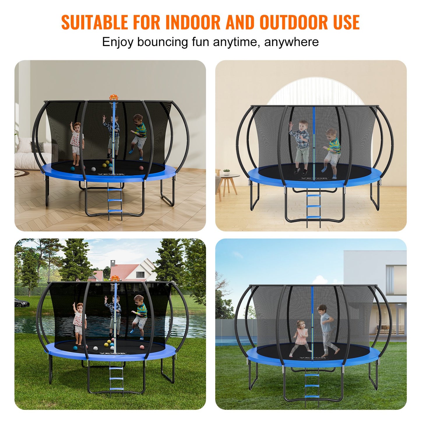 VEVOR 3.66m Trampoline, 181 kg Trampoline with Enclosure Net, Ladder, and Curved