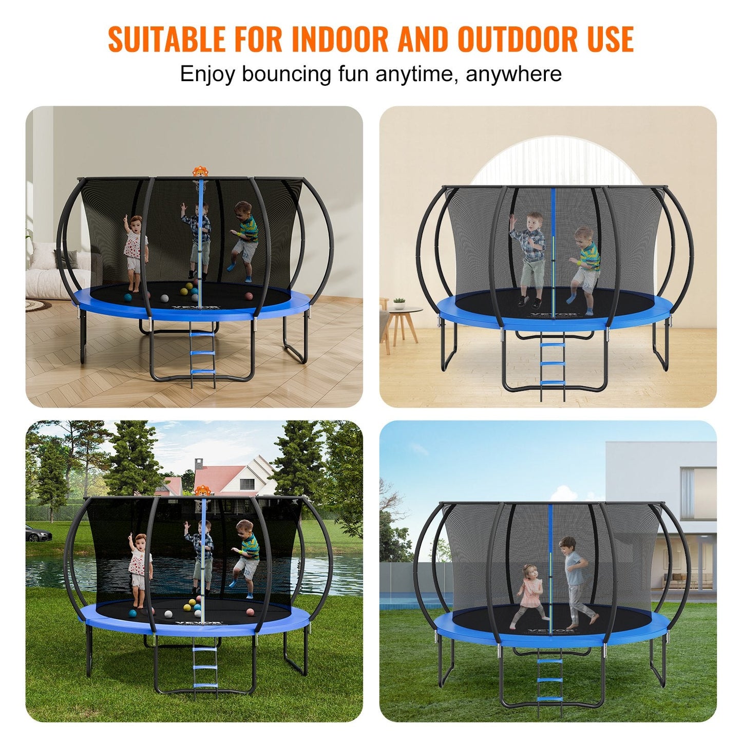 3.66m Outdoor Trampoline with Safety Net, Ladder, 181 kg Capacity for Kids & Adults