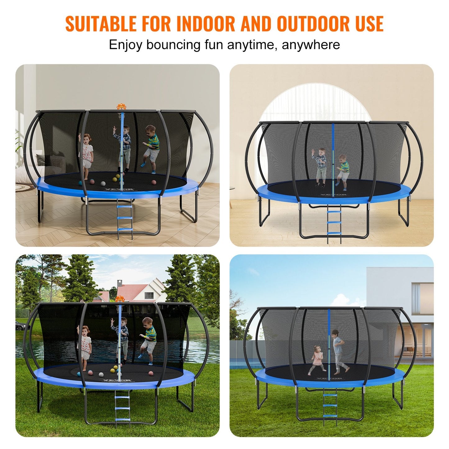 14m Outdoor Trampoline with Enclosure Net, Ladder & Curved Poles - 200kg Capacity