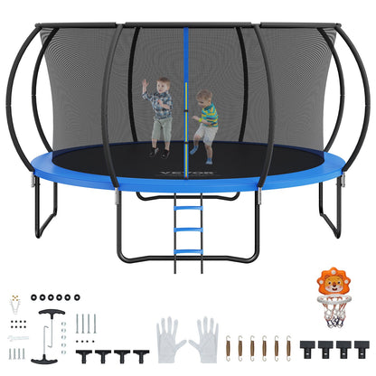 VEVOR 14FT Trampoline, 450 lbs Trampoline with Enclosure Net, Ladder, and Curved