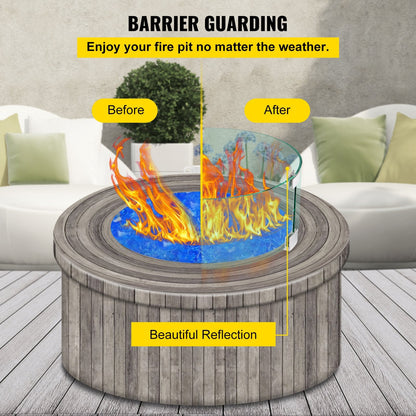 Round Tempered Glass Fire Pit Wind Guard, 43.2 x 15.2 cm, Aluminum Feet