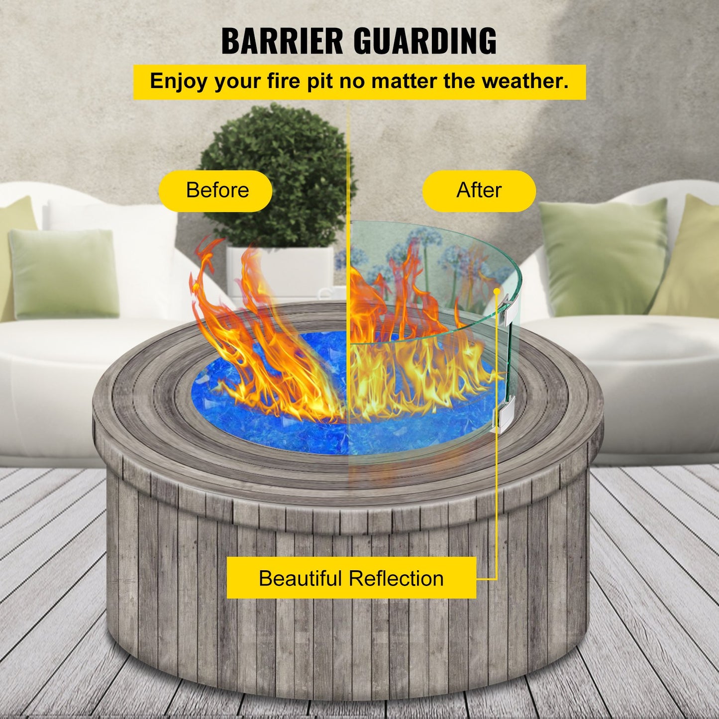 VEVOR Fire Pit Wind Guard, 17 x 17 x 6 Inch Glass Flame Guard, Round Glass Shield,