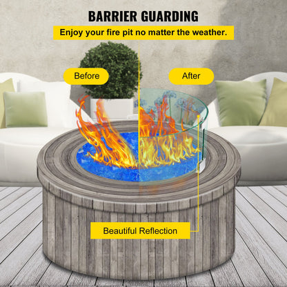VEVOR Fire Pit Wind Guard, 17 x 17 x 6 Inch Glass Flame Guard, Round Glass Shield,