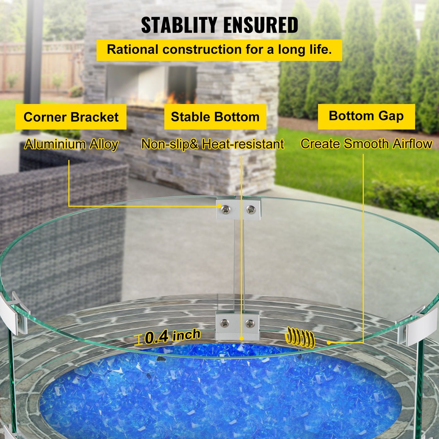 VEVOR Fire Pit Wind Guard, 17 x 17 x 6 Inch Glass Flame Guard, Round Glass Shield,