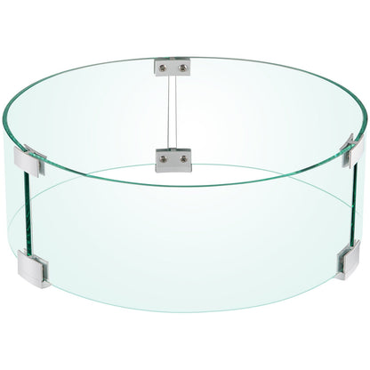 Round Tempered Glass Fire Pit Wind Guard, 43.2 x 15.2 cm, Aluminum Feet
