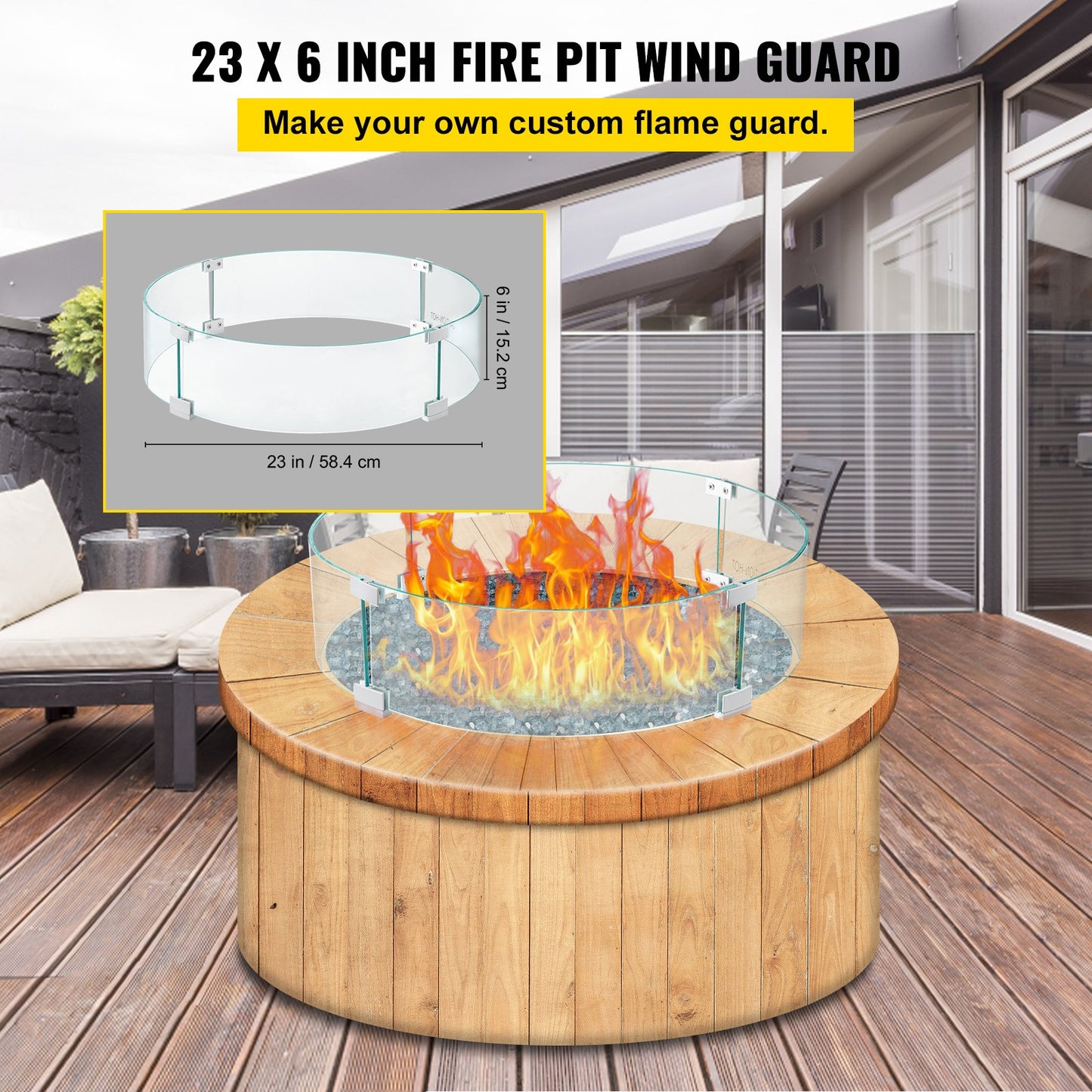 VEVOR Fire Pit Wind Guard, Glass Flame Guard, Round Glass Shield, 1/4-Inch Thick