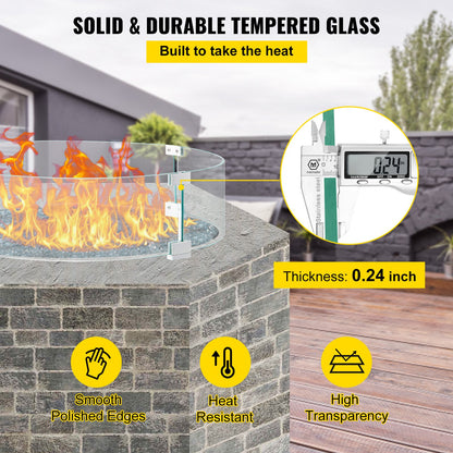 VEVOR Fire Pit Wind Guard, Glass Flame Guard, Round Glass Shield, 1/4-Inch Thick