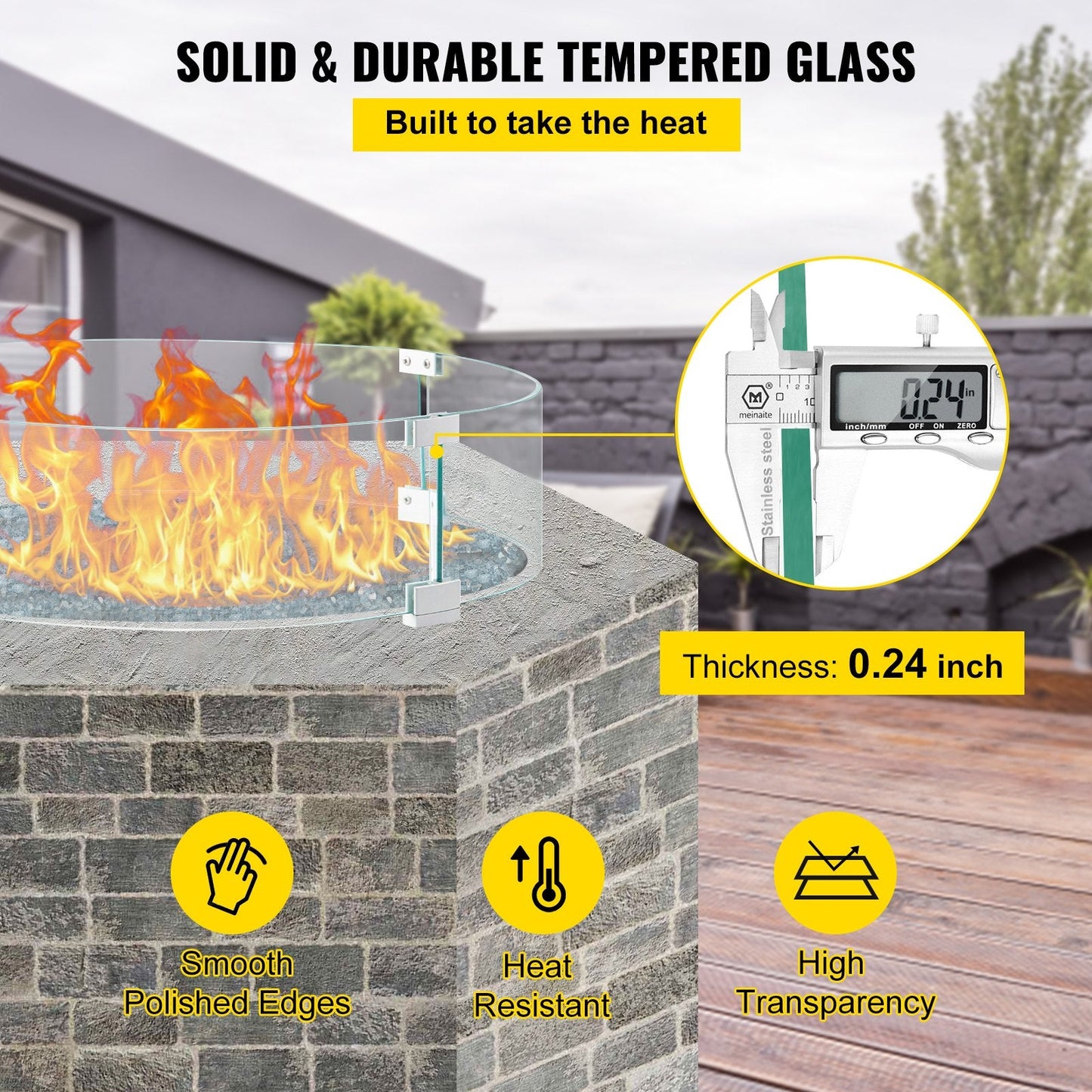 Round Tempered Glass Wind Guard for Outdoor Fire Pits, 0.6 cm Thick, 58 cm Diameter