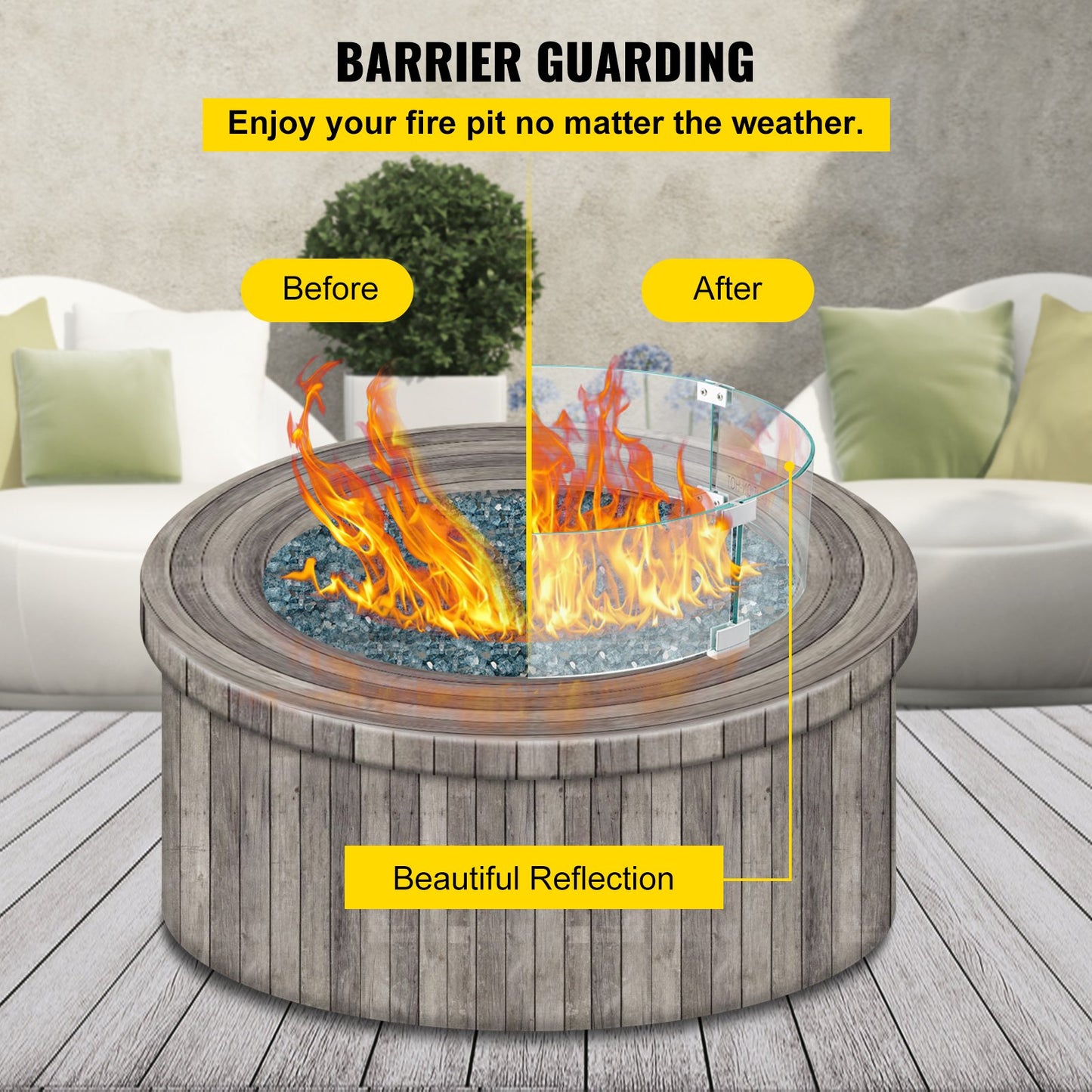 VEVOR Fire Pit Wind Guard, Glass Flame Guard, Round Glass Shield, 1/4-Inch Thick