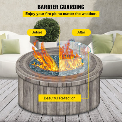 VEVOR Fire Pit Wind Guard, Glass Flame Guard, Round Glass Shield, 1/4-Inch Thick
