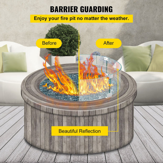 Round Tempered Glass Wind Guard for Outdoor Fire Pits, 0.6 cm Thick, 58 cm Diameter
