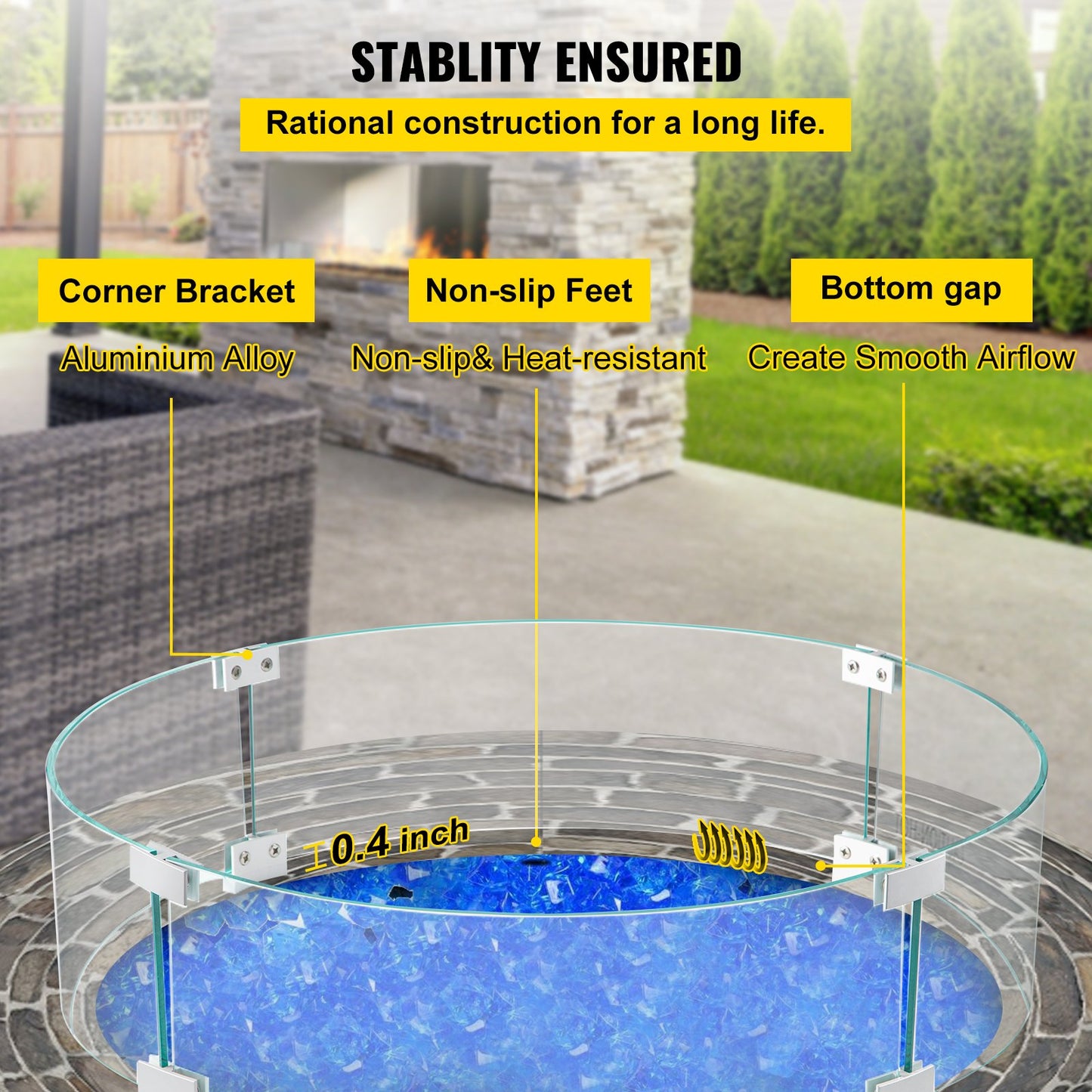 VEVOR Fire Pit Wind Guard, Glass Flame Guard, Round Glass Shield, 1/4-Inch Thick
