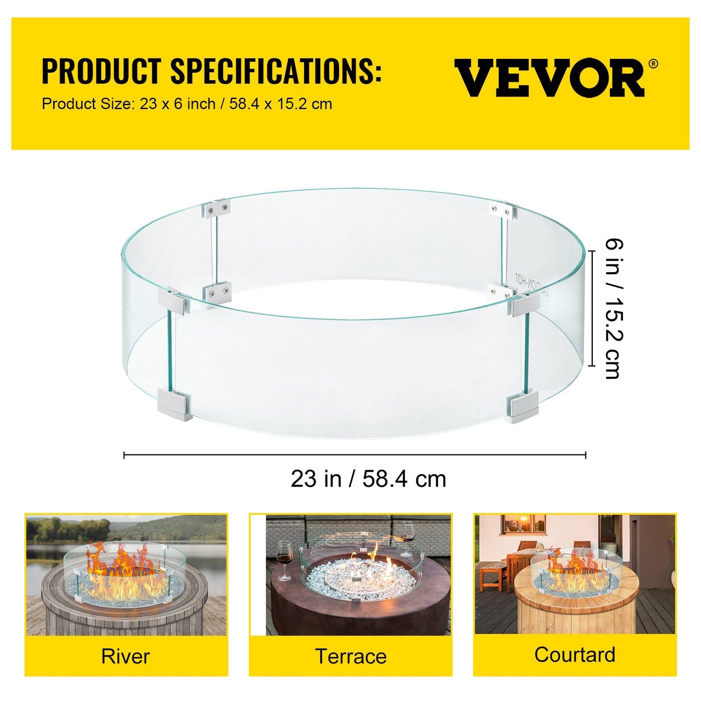 Round Tempered Glass Wind Guard for Outdoor Fire Pits, 0.6 cm Thick, 58 cm Diameter