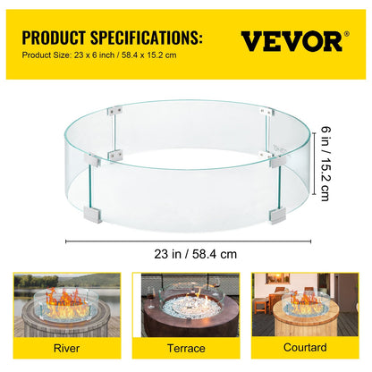 Round Tempered Glass Wind Guard for Outdoor Fire Pits, 0.6 cm Thick, 58 cm Diameter