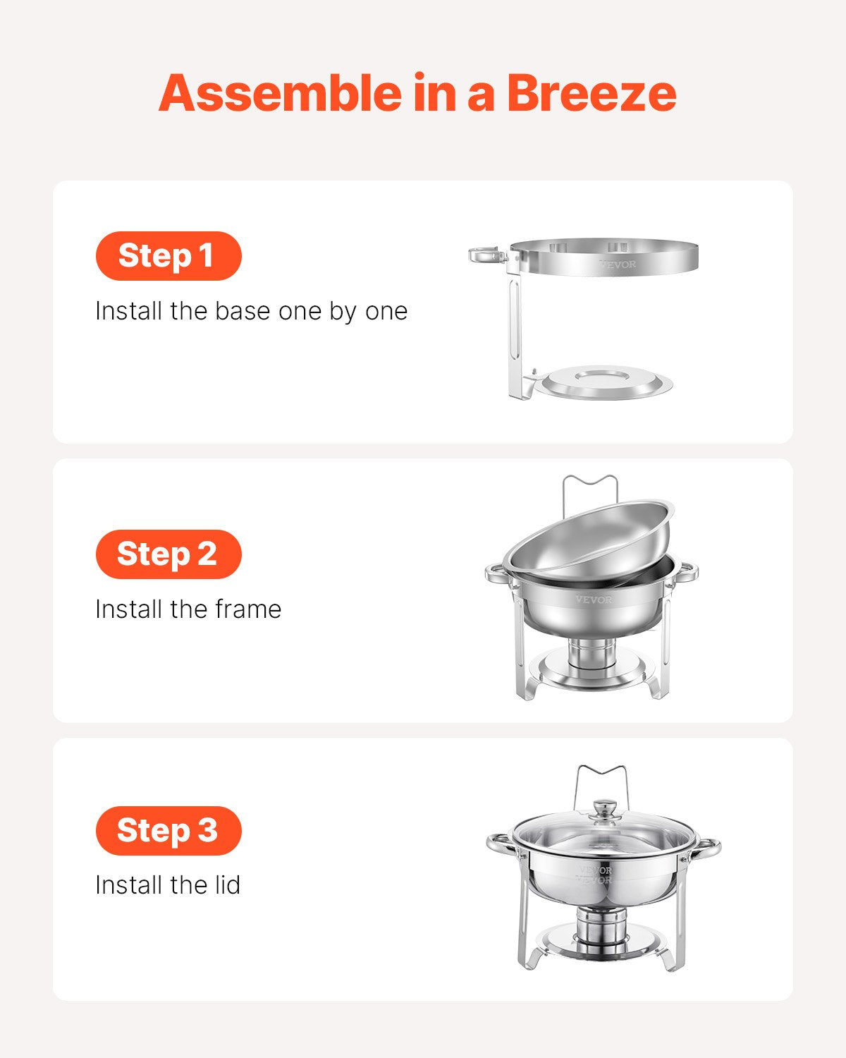 Chafing Dish Buffet Set, 5 Qt 2 Pack, Stainless Steel Chafer with 2 Full Size Pan, Round Catering Warmer Server with Glass Lid Water Pan Folding Stand Fuel Holder, for Wedding Party Banquet, Silver