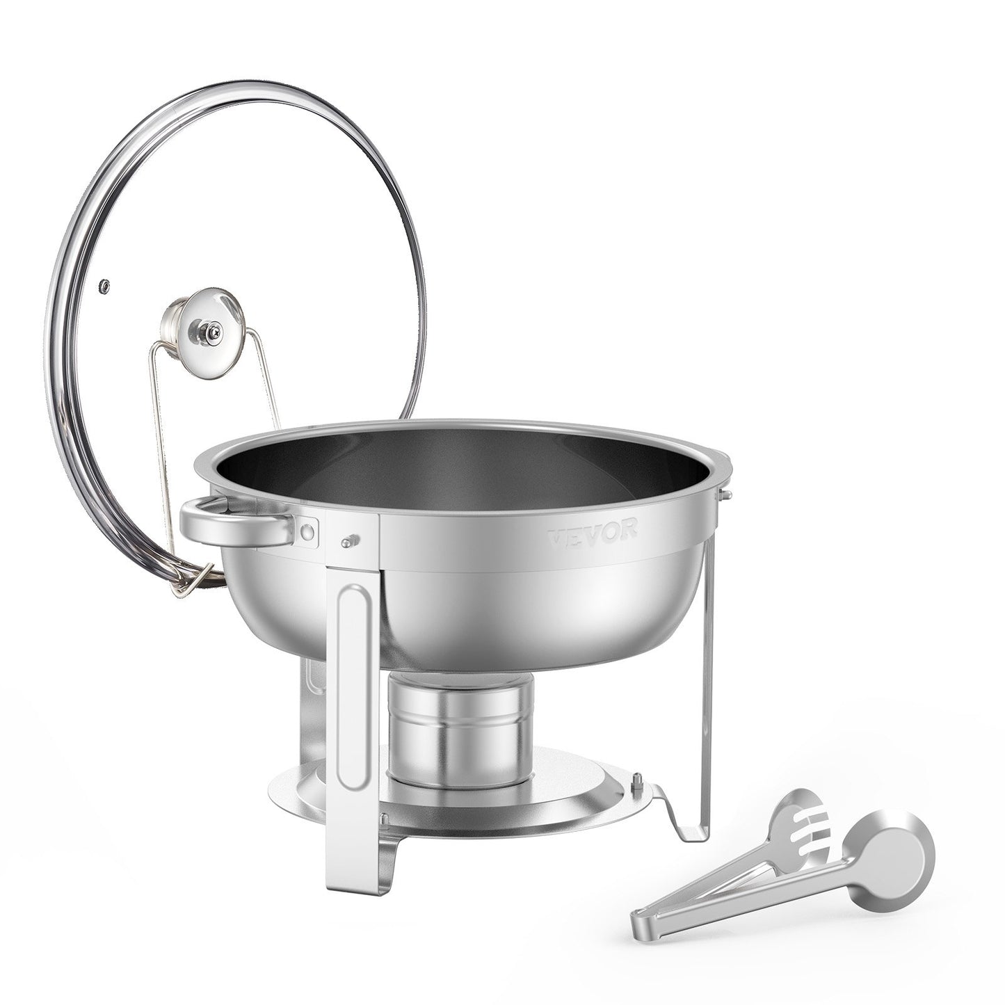 Chafing Dish Buffet Set, 5 Qt 2 Pack, Stainless Steel Chafer with 2 Full Size Pan, Round Catering Warmer Server with Glass Lid Water Pan Folding Stand Fuel Holder, for Wedding Party Banquet, Silver