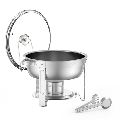 Chafing Dish Buffet Set, 5 Qt 2 Pack, Stainless Steel Chafer with 2 Full Size Pan, Round Catering Warmer Server with Glass Lid Water Pan Folding Stand Fuel Holder, for Wedding Party Banquet, Silver