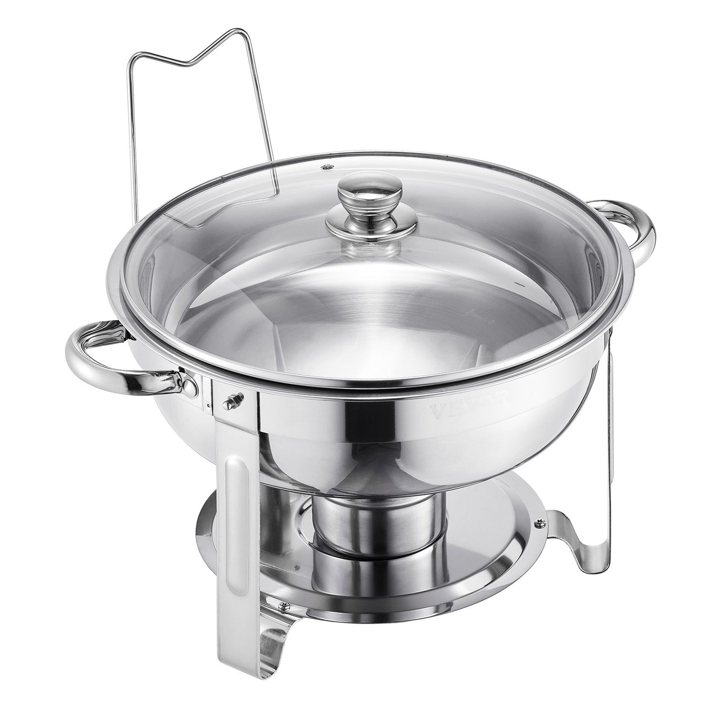 Chafing Dish Buffet Set, 5 Qt 2 Pack, Stainless Steel Chafer with 2 Full Size Pan, Round Catering Warmer Server with Glass Lid Water Pan Folding Stand Fuel Holder, for Wedding Party Banquet, Silver