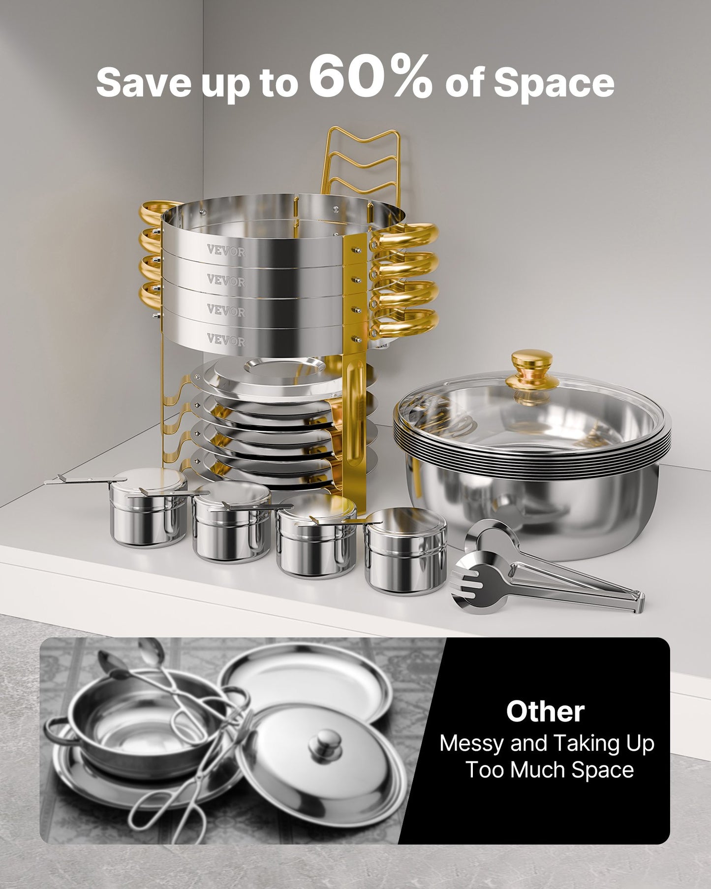 Chafing Dish Buffet Set, 5 Qt 4 Pack, Stainless Steel Chafer with 4 Full Size Pan, Round Catering Warmer Server with Glass Lid Water Pan Folding Stand Fuel Holder, for Wedding Party Banquet, Gold