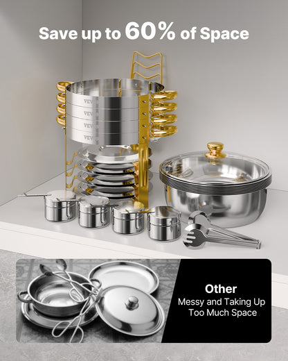 Chafing Dish Buffet Set, 5 Qt 4 Pack, Stainless Steel Chafer with 4 Full Size Pan, Round Catering Warmer Server with Glass Lid Water Pan Folding Stand Fuel Holder, for Wedding Party Banquet, Gold