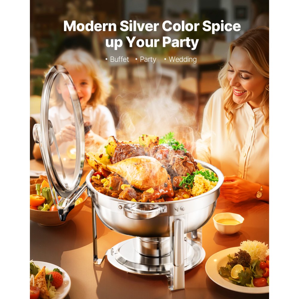 VEVOR 5 Qt 4 Pack Round Chafing Dish Buffet Set Full-Size Pan Stainless Steel