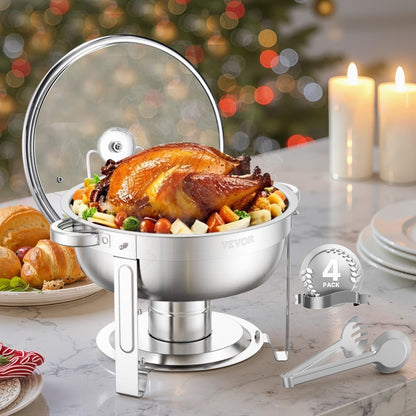 VEVOR 5 Qt 4 Pack Round Chafing Dish Buffet Set Full-Size Pan Stainless Steel