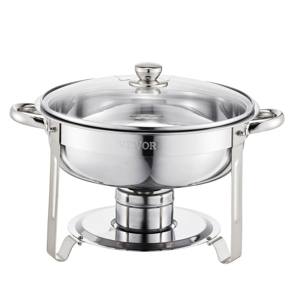 VEVOR 5 Qt 4 Pack Round Chafing Dish Buffet Set Full-Size Pan Stainless Steel