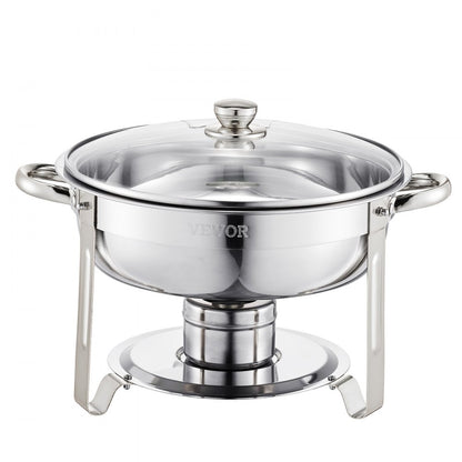 VEVOR 5 Qt 4 Pack Round Chafing Dish Buffet Set Full-Size Pan Stainless Steel